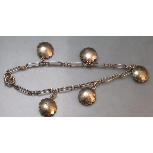 Vintage Sterling Green Stone Flowers Link Bracelet - Picture 5 of 6